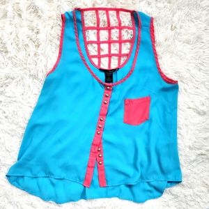 Sz L Vibrant Sleeveless Top w/ Cute Back Design